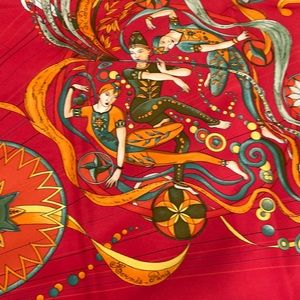 Rare RED Hermès “La Danse du Cosmos” Silk scarf - Artist Zoe Pauwels , Perfect